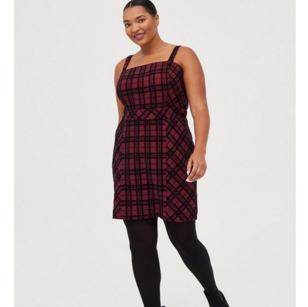 Torrid Plaid NWT Mini Dress -‎ Double Knit Pinafore Plaid Red Torrid 1  14/16